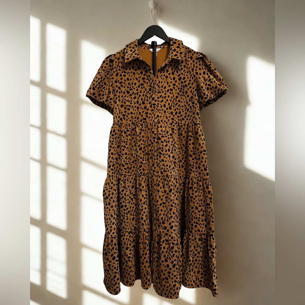 Three tier midi corduroy animal print dress Crown & Ivy
